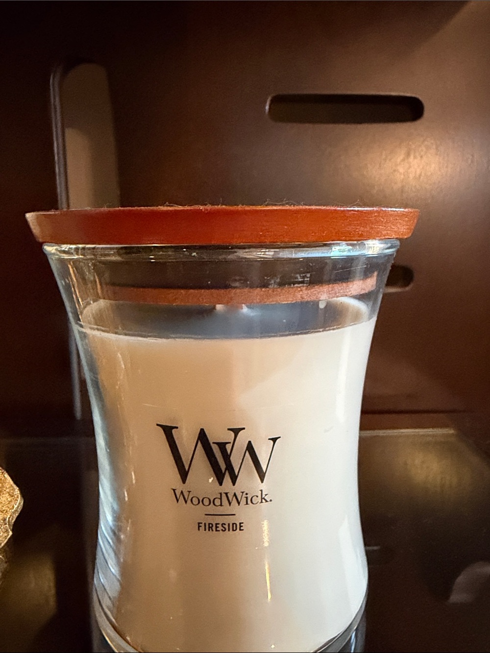 Woodwick Cream Candle with Brown Wooden Lid